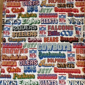 VTG NFL Twin Flat Sheet All Over Print BIBB Football Teams Funky Retro Fabric